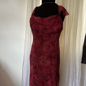 Red Party Dress size 11 Dark Red Sheer /Fully Lined Very Flattering Dress